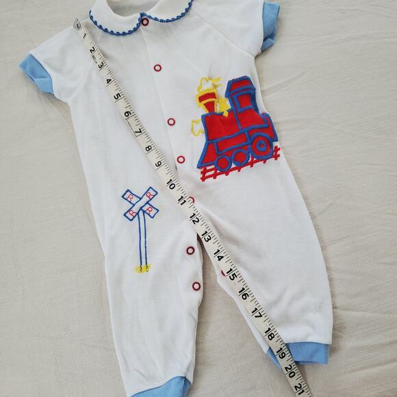 Vintage Railroad Crossing Train Pantsuit 3-6 months - Picture 4 of 5